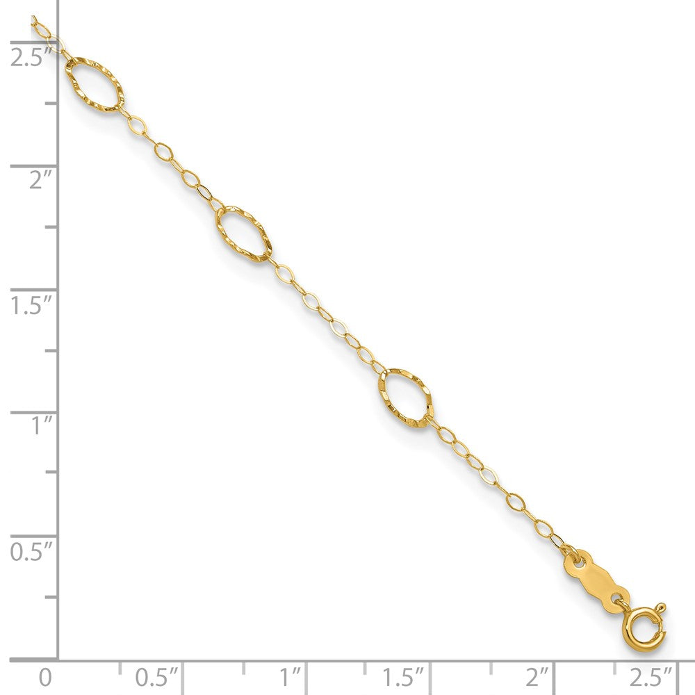 14k Textured Oval Shapes 9 inch Plus 1 inch Extender - Total 10 inch Anklet