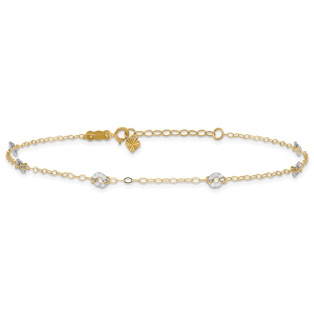 14K Two-tone Chain and Wavy Circles 6-Station 9 inch Plus 1 inch Extender - Total 10 inch Anklet