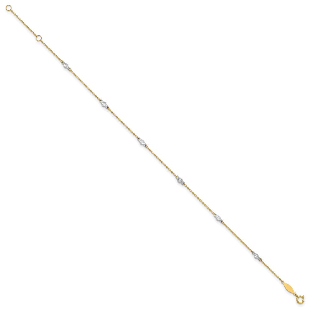 14k Two-tone Bezel-set CZ 6-Station 9 inch Plus 1 inch Extender - Total 10 inch Anklet