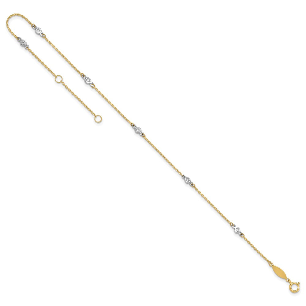 14k Two-tone Bezel-set CZ 6-Station 9 inch Plus 1 inch Extender - Total 10 inch Anklet