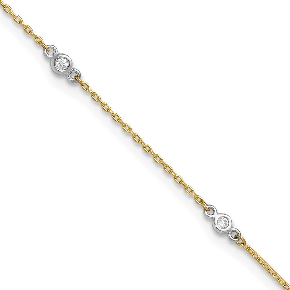 Casted;Polished;14K Two-tone;Spring Ring;CZ;1in extender