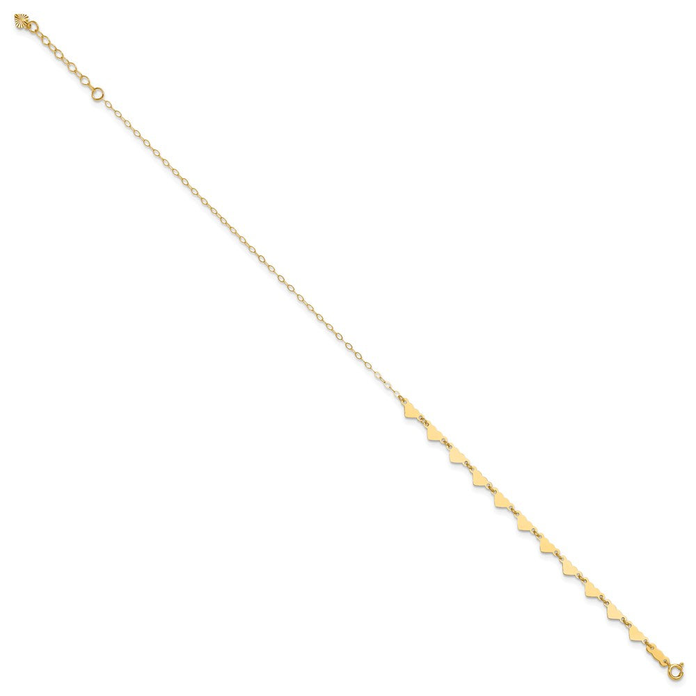14K Hearts and Oval Links 10 inch Plus 1 inch Extender - Total 11 inch Anklet