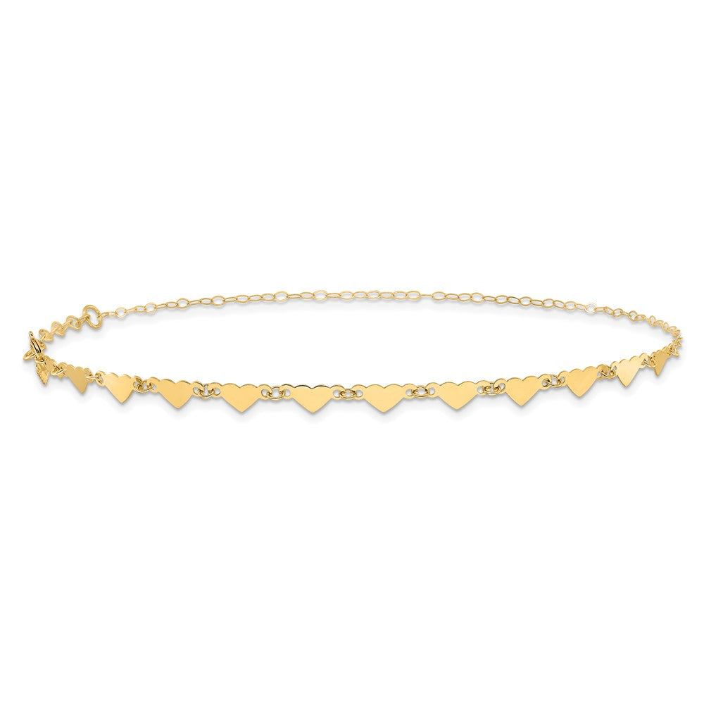 14K Hearts and Oval Links 10 inch Plus 1 inch Extender - Total 11 inch Anklet