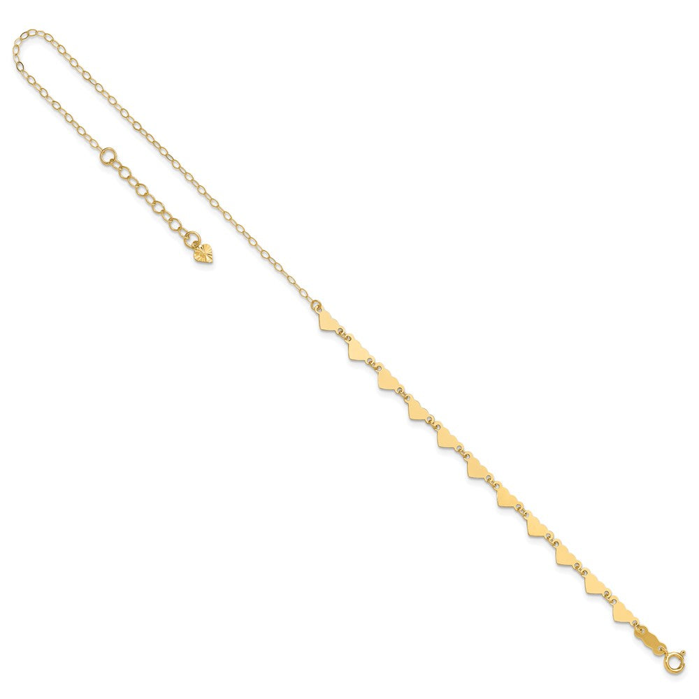 14K Hearts and Oval Links 9 inch Plus 1 inch Extender - Total 10 inch Anklet