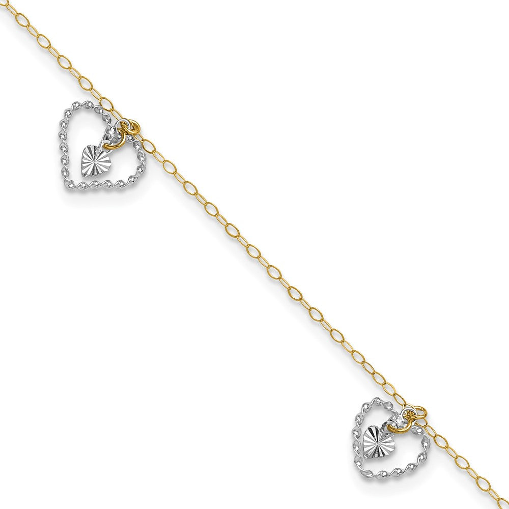 Casted;Diamond-cut;Polished;14K Two-tone;Spring Ring;Textured;1in extender
