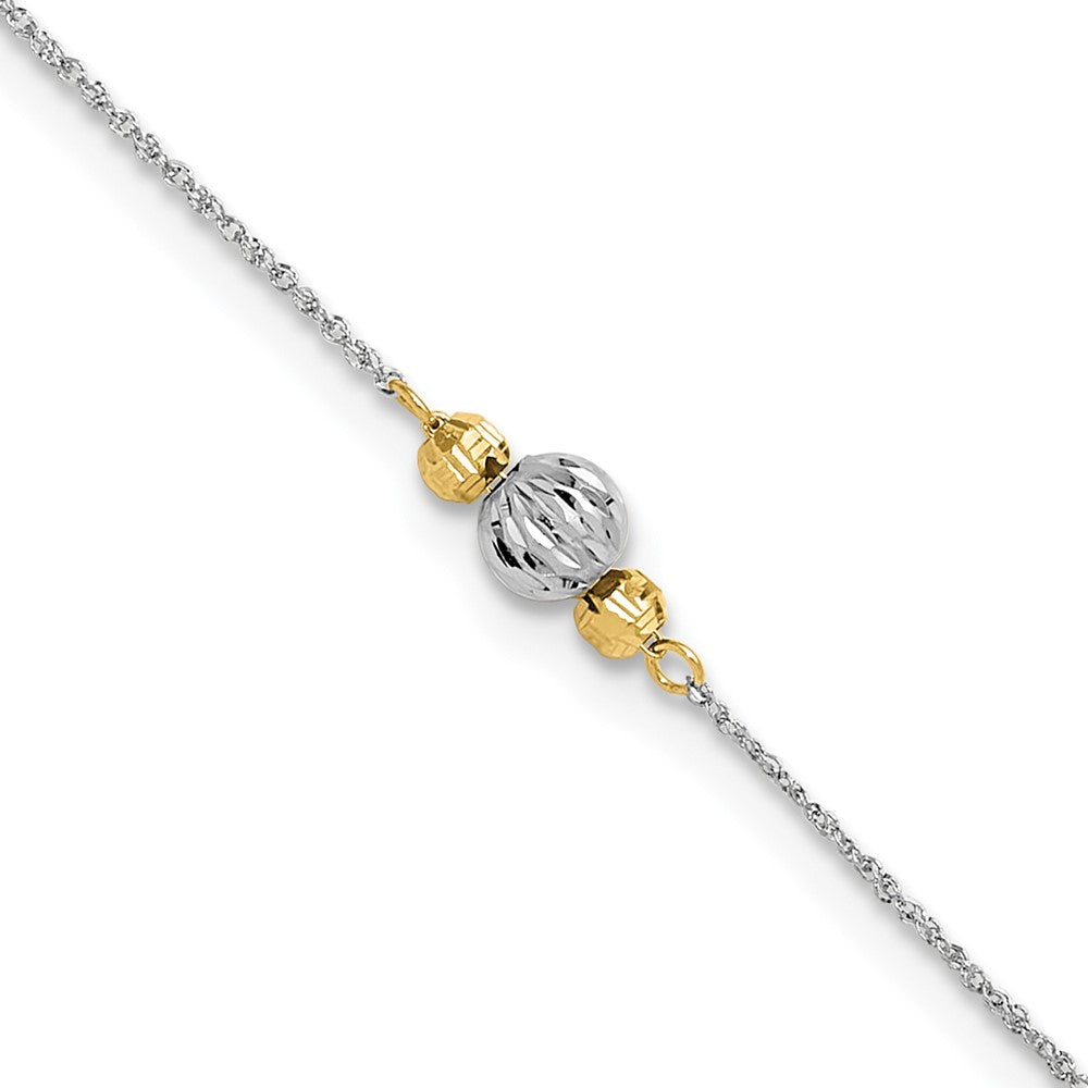 Casted;Diamond-cut;Polished;14K Two-tone;Spring Ring;1in extender;Bead