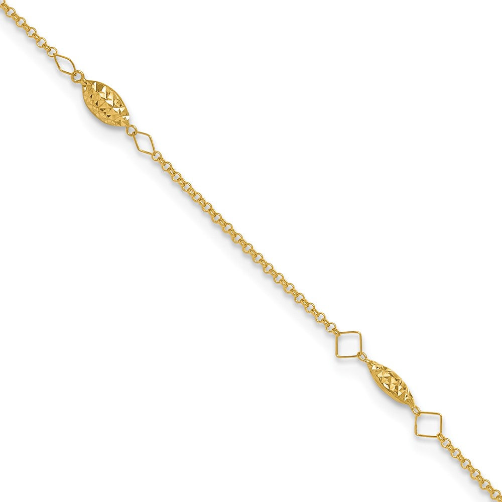 Polished;14k Yellow gold;Spring Ring;1in extender;Diamond Cut