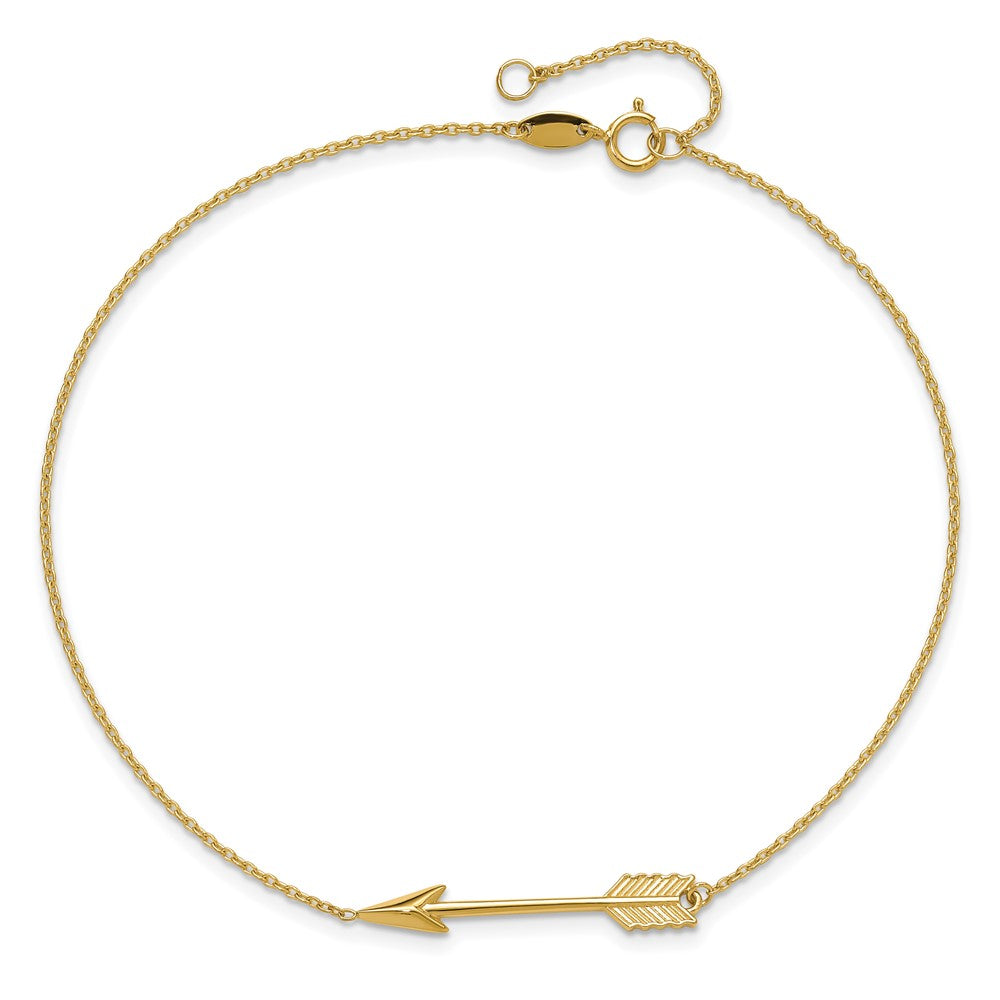 14K Polished Arrow 10 inch Plus 1 inch Extender - Total 11 inch Anklet