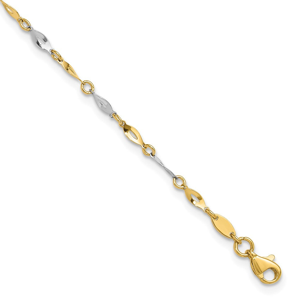 Polished;14K Two-tone;Fancy lobster;1in extender