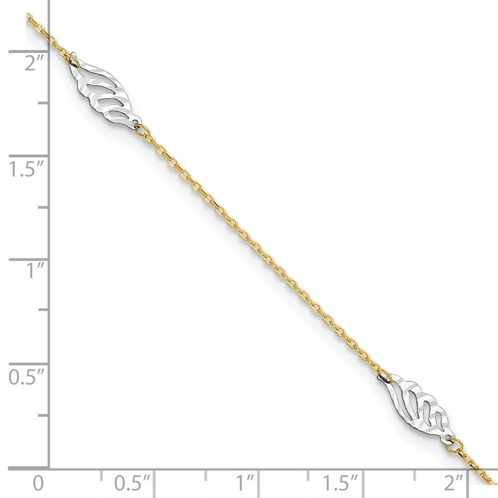 14K Two-Tone Diamond-cut Leaf 4-Station 9 inch Plus 1 inch Extender - Total 10 inch Anklet