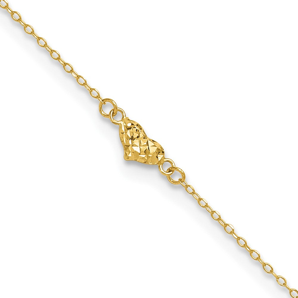 14k Polished Diamond-cut Triple Puffed Hearts 10 inch Plus 1 inch Extender - Total 11 inch Anklet