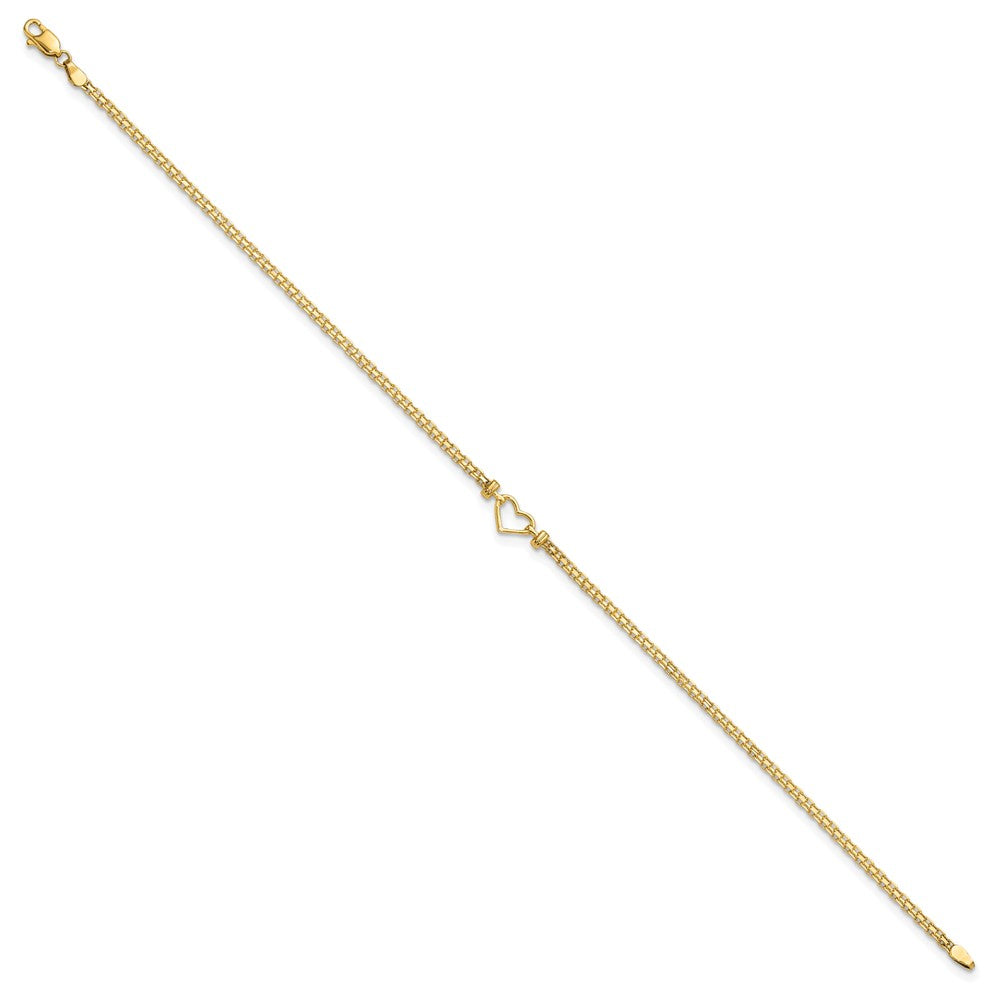 14k Polished Open Heart and Bismark Chain 10 inch Anklet
