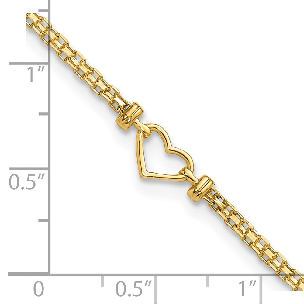 14k Polished Open Heart and Bismark Chain 9 inch Anklet