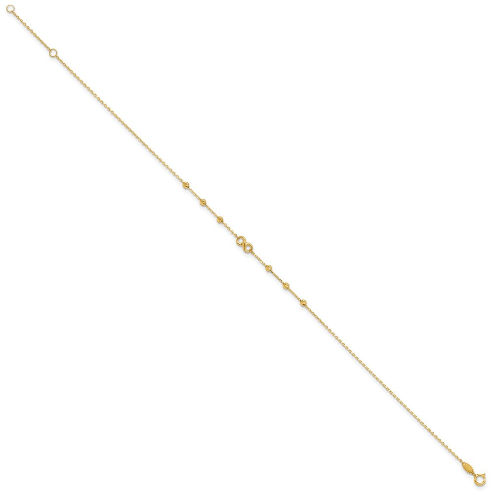 14K Infinity Symbol and Diamond-cut Beads 10 inch Plus 1 inch Extender - Total 11 inch Anklet
