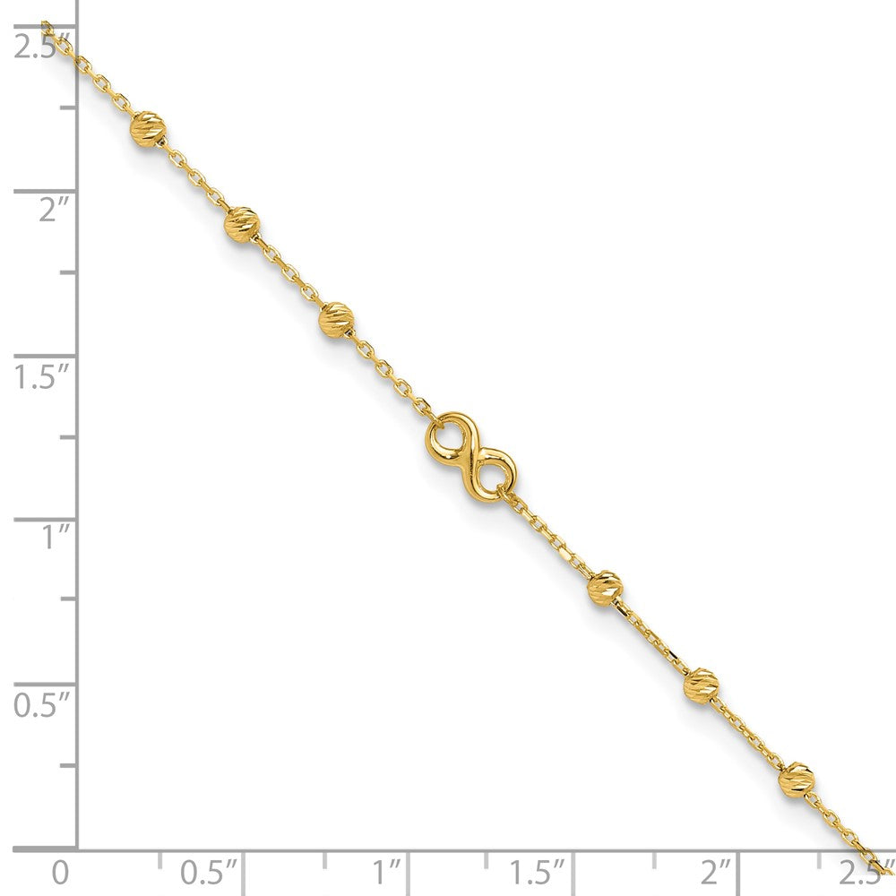 14K Infinity Symbol and Diamond-cut Beads 10 inch Plus 1 inch Extender - Total 11 inch Anklet