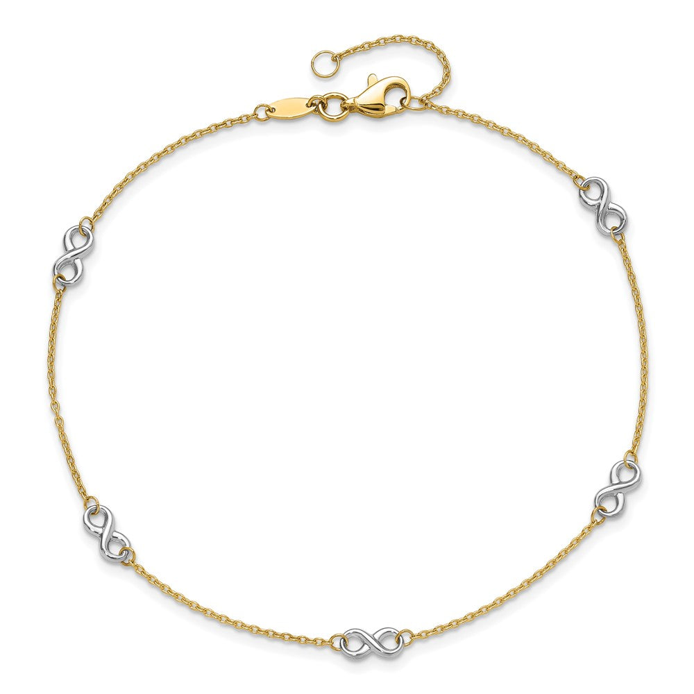 14K Two-tone Polished Infinity 5-Station 9 inch Plus 1 inch Extender - Total 10 inch Anklet