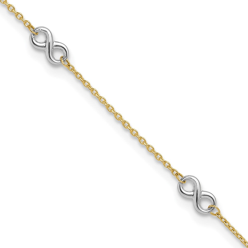 14K Two-tone Polished Infinity 5-Station 9 inch Plus 1 inch Extender - Total 10 inch Anklet
