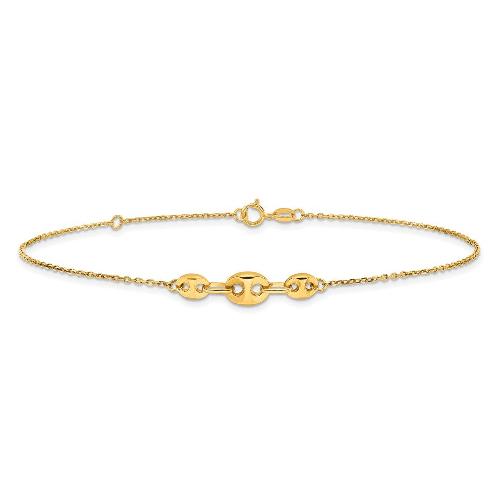 14K Fancy Mariner Link 9 inch Plus 1 inch Extender - Total 10 inch Anklet