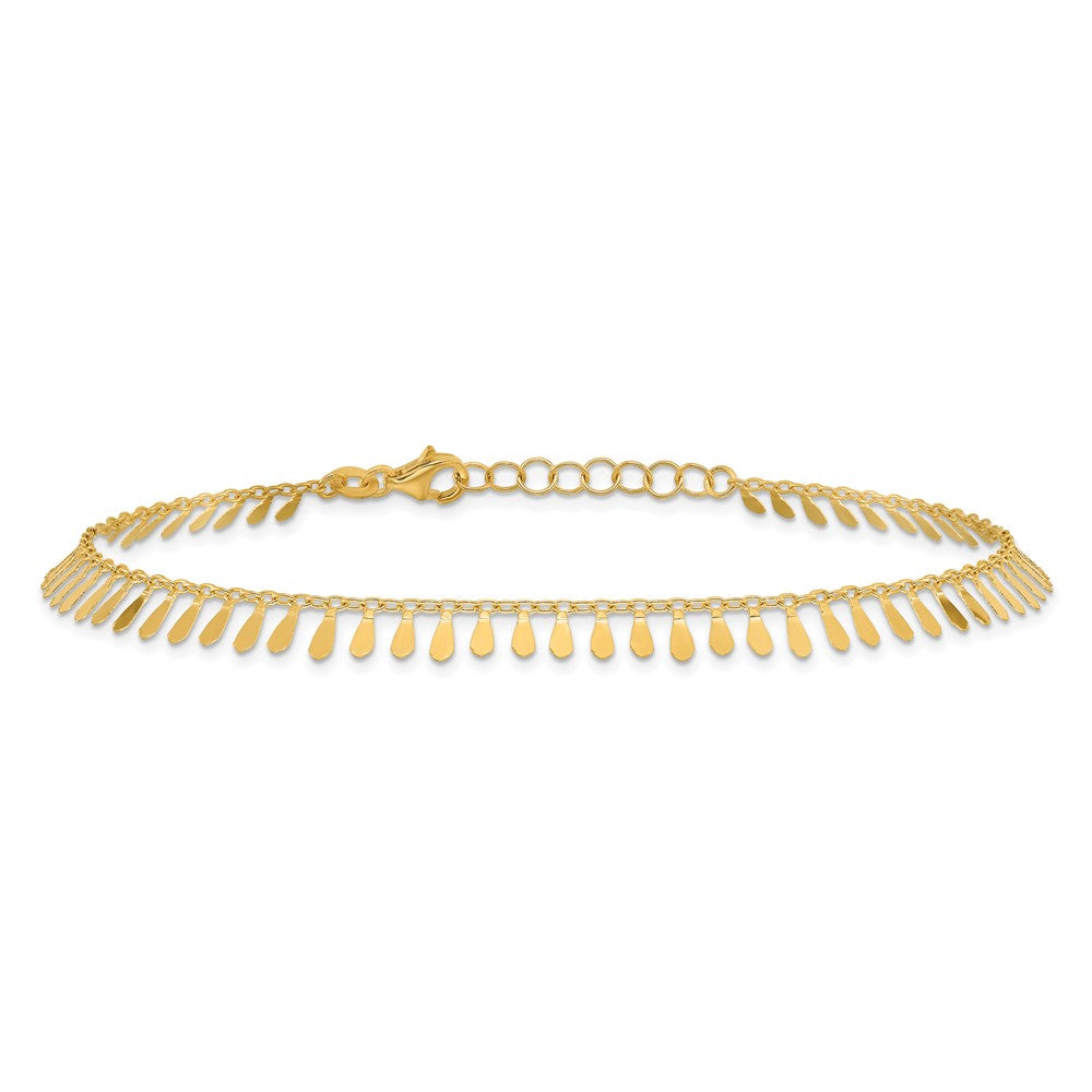 14K Polished Fancy Dangles 9 inch Plus 1 inch Extender - Total 10 inch Anklet