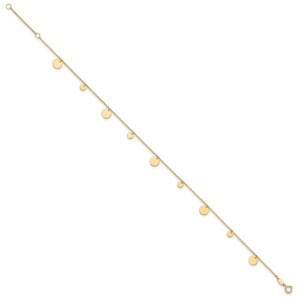 14K Polished Circle Dangles 9 inch Plus 1 inch Extender - Total 10 inch Anklet