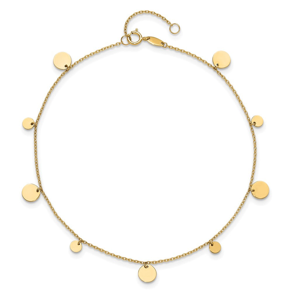 14K Polished Circle Dangles 9 inch Plus 1 inch Extender - Total 10 inch Anklet