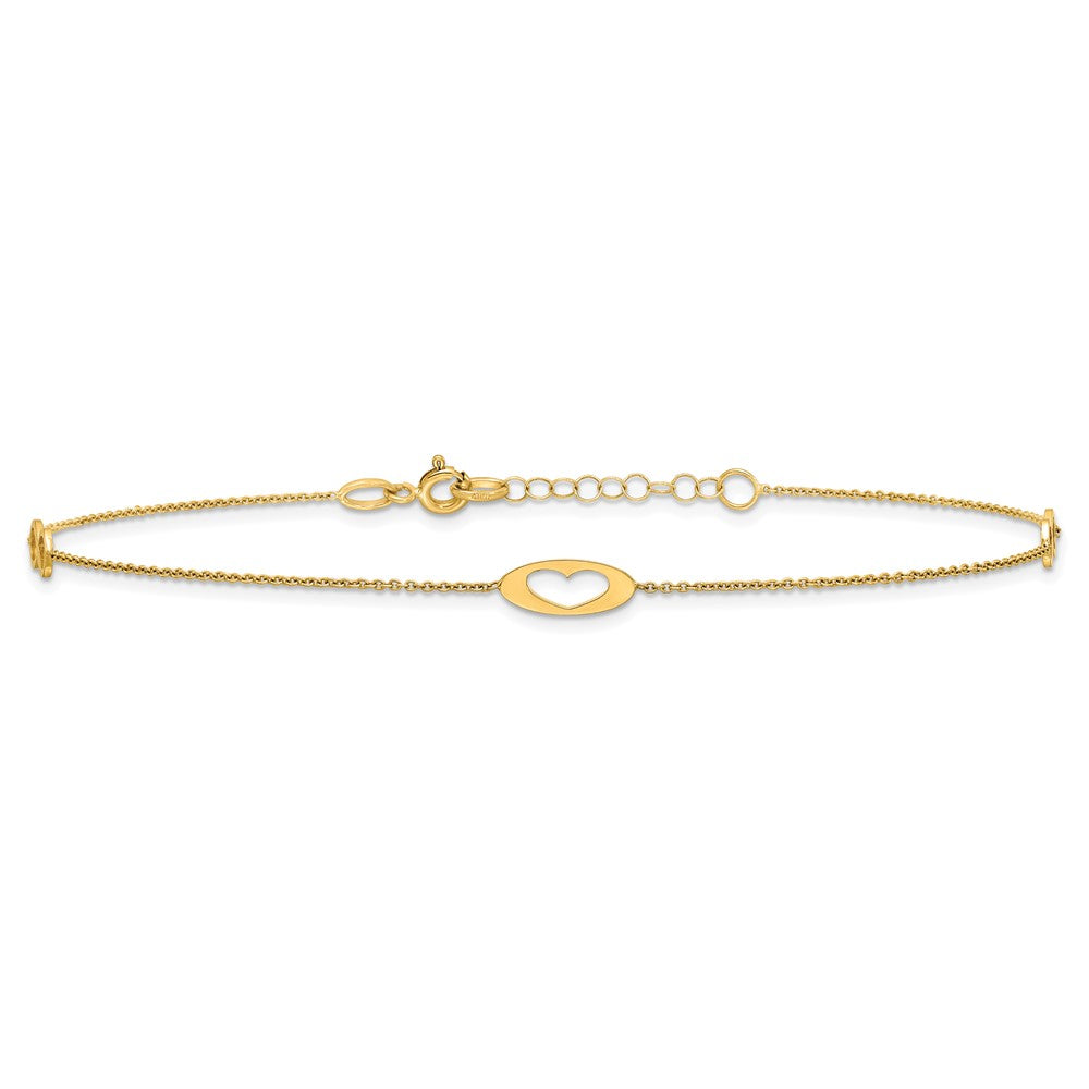 14k Polished Infinity and Heart 9 inch Anklet with 1 inch Extender - Total 10 inch Anklet