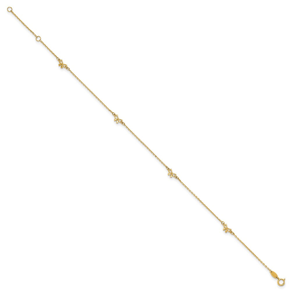 14k Polished Bows 4-station 9 inch Plus 1 inch Extender - Total 10 inch Anklet
