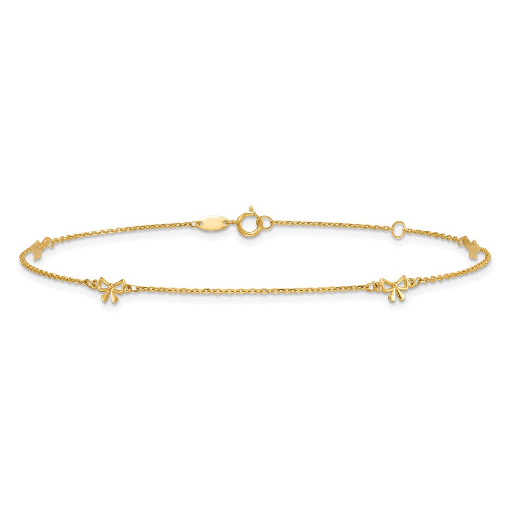 14k Polished Bows 4-station 9 inch Plus 1 inch Extender - Total 10 inch Anklet