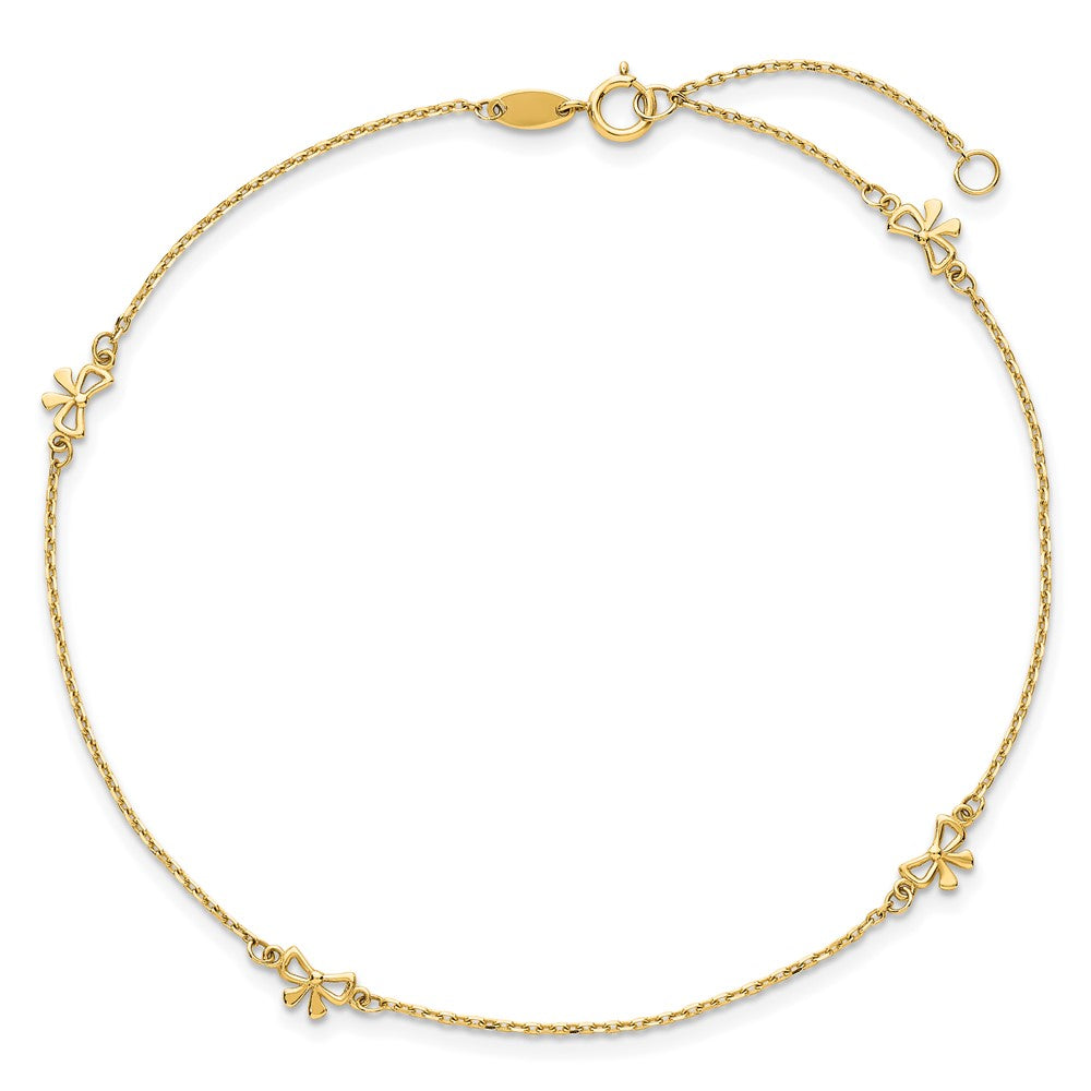 14k Polished Bows 4-station 9 inch Plus 1 inch Extender - Total 10 inch Anklet