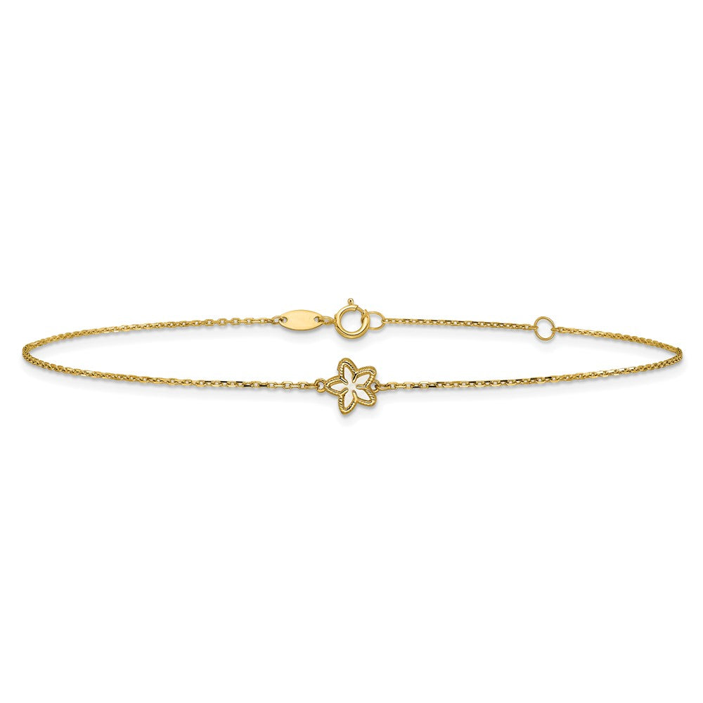 14K Polished Mother of Pearl Flower 9 inch Plus 1 inch Extender - Total 10 inch Anklet