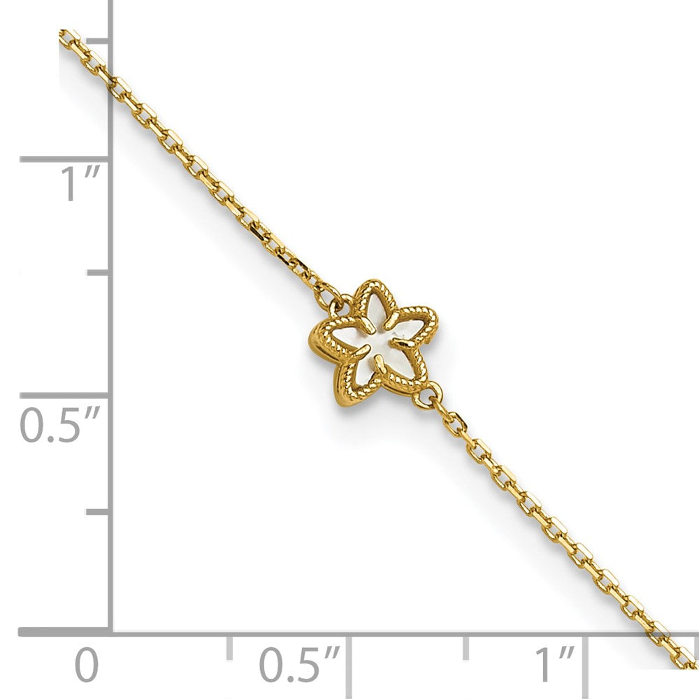 14K Polished Mother of Pearl Flower 9 inch Plus 1 inch Extender - Total 10 inch Anklet