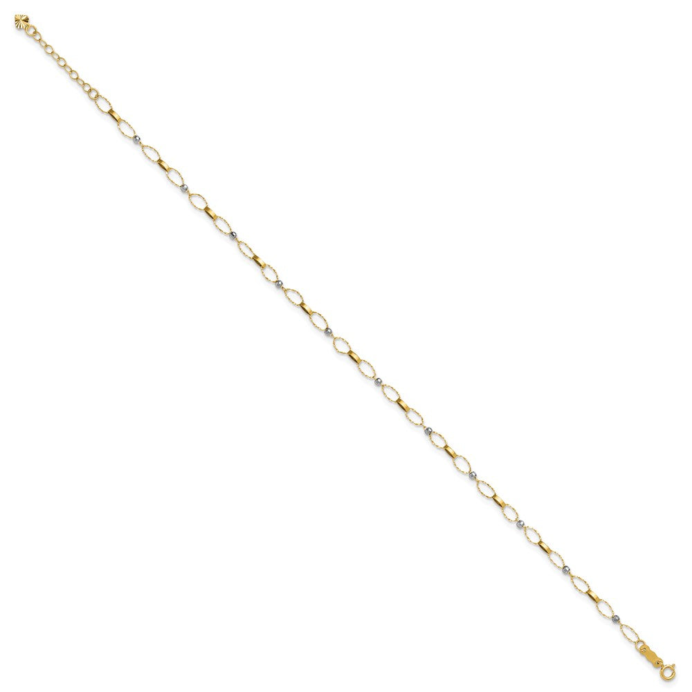 14k Two-tone Twisted Links and Mirror Beads 9 inch Plus 1 inch Extender - Total 10 inch Anklet