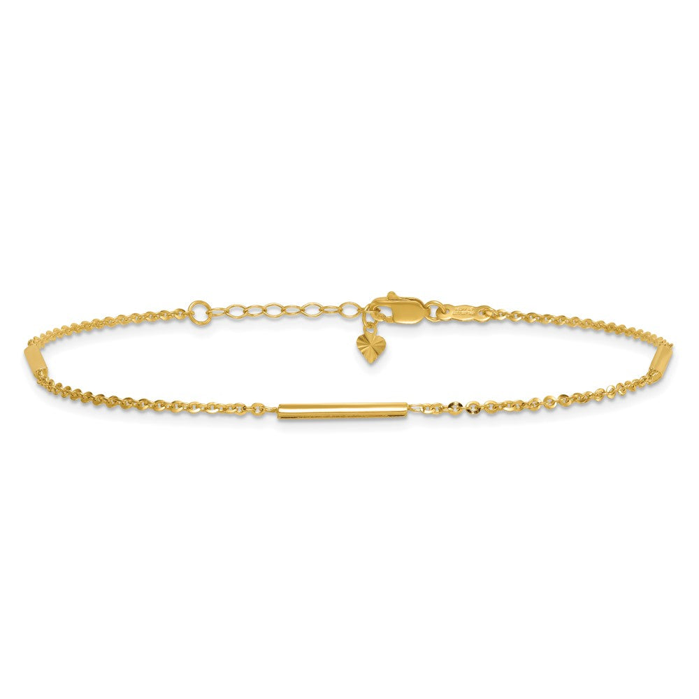 14k Cable Chain and Bar 3-Station 9 inch Plus 1 inch Extender - Total 10 inch Anklet