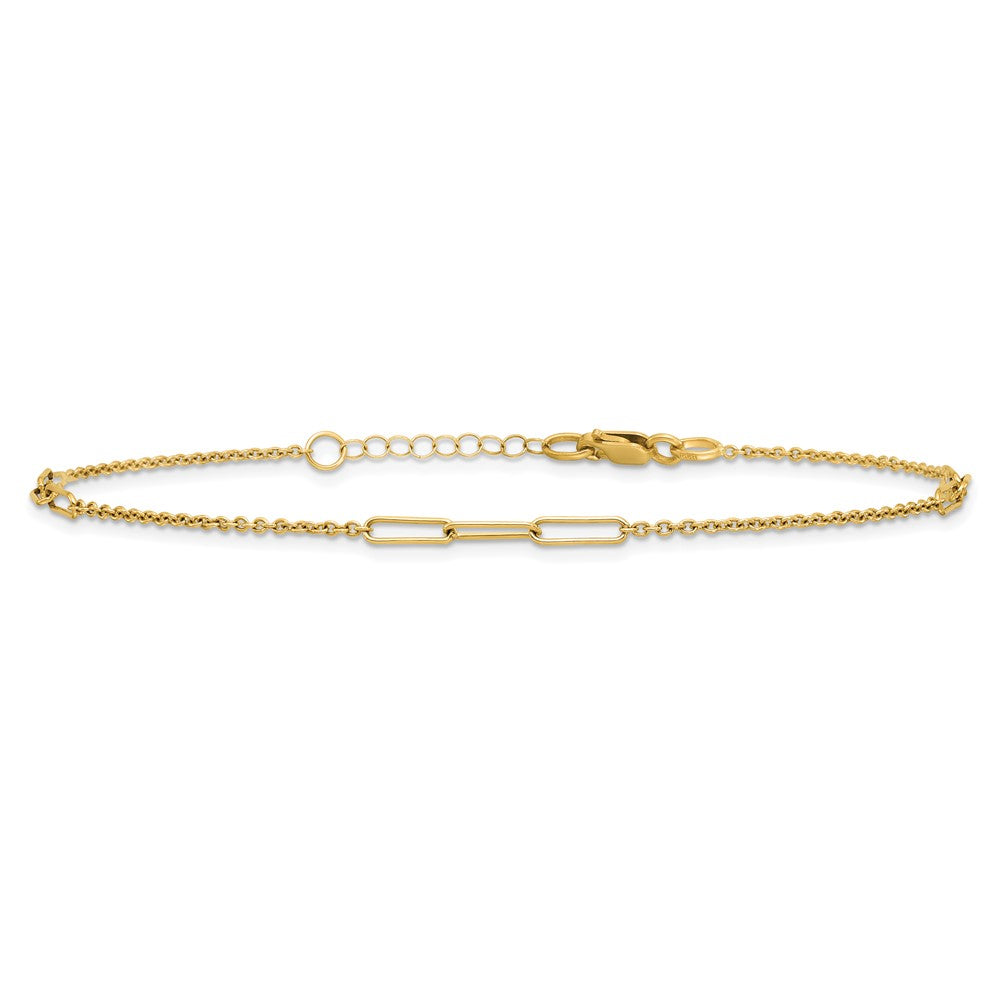 14k Polished Paper Clip and Cable Link 9 inch Plus 1 inch Extender - Total 10 inch Anklet