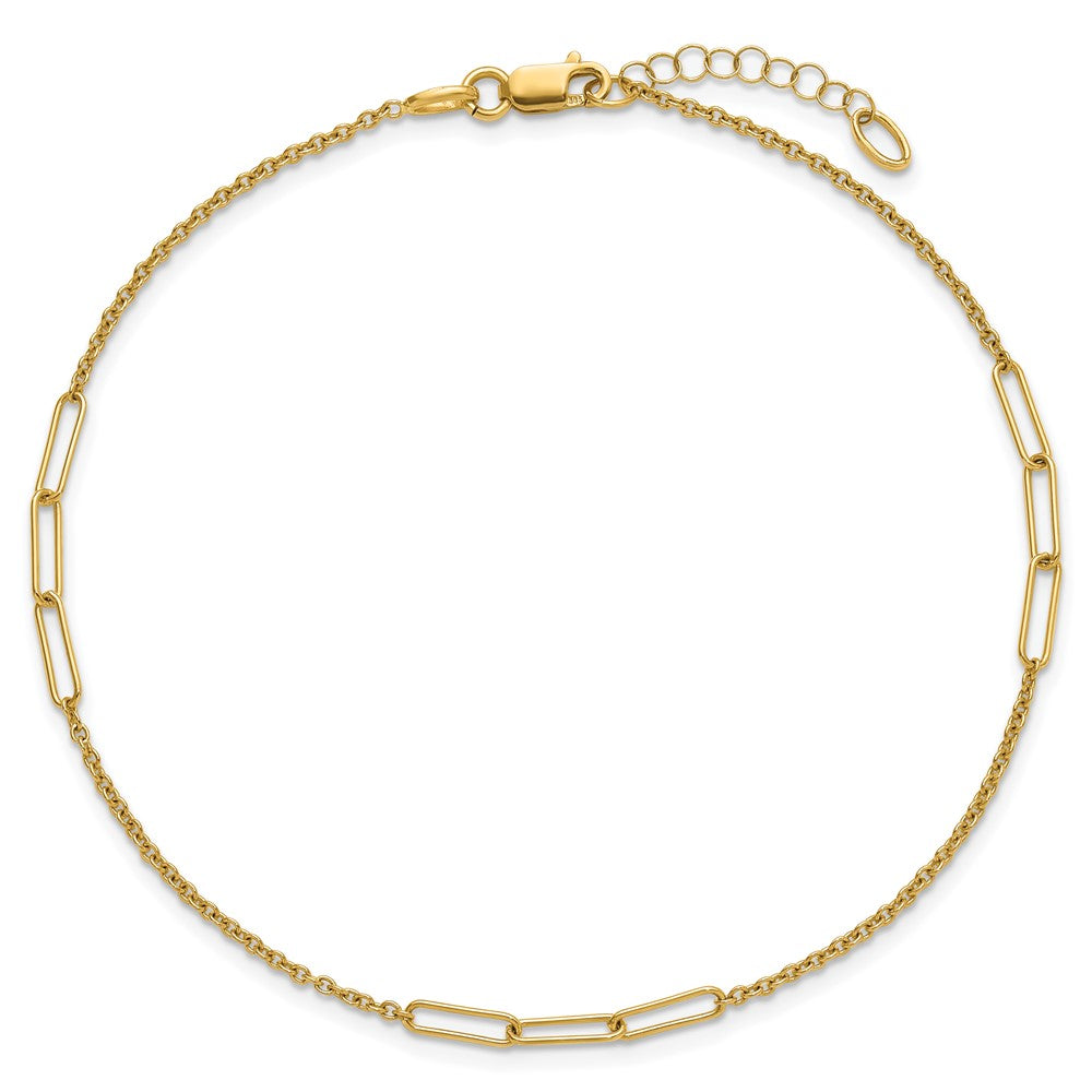 14k Polished Paper Clip and Cable Link 9 inch Plus 1 inch Extender - Total 10 inch Anklet