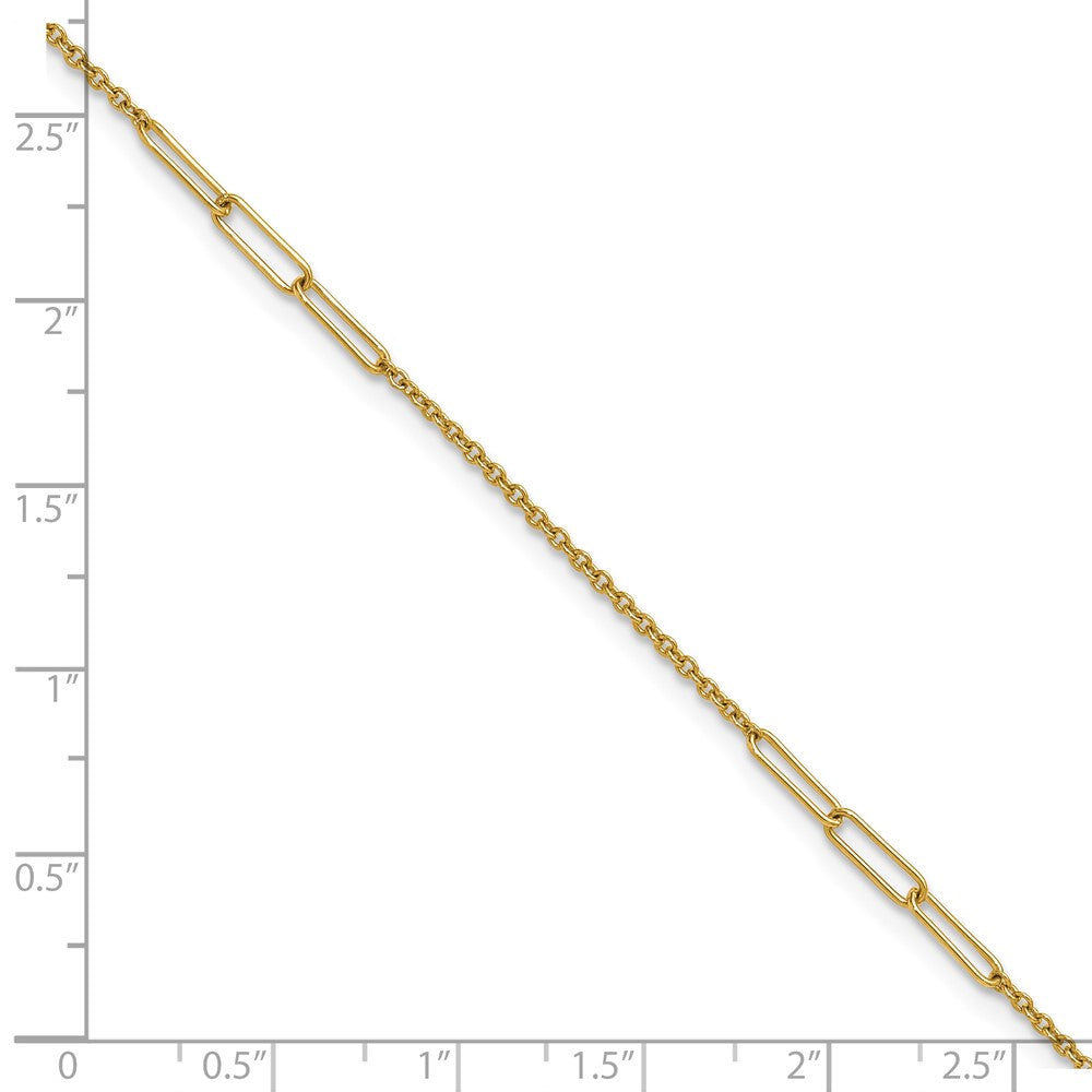 14k Polished Paper Clip and Cable Link 9 inch Plus 1 inch Extender - Total 10 inch Anklet