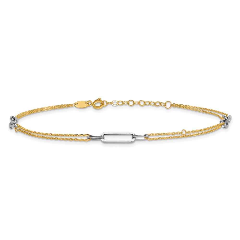 14K Two-tone Polished Diamond-cut 3-Station 9 inch Plus 1 inch Extender - Total 10 inch Anklet