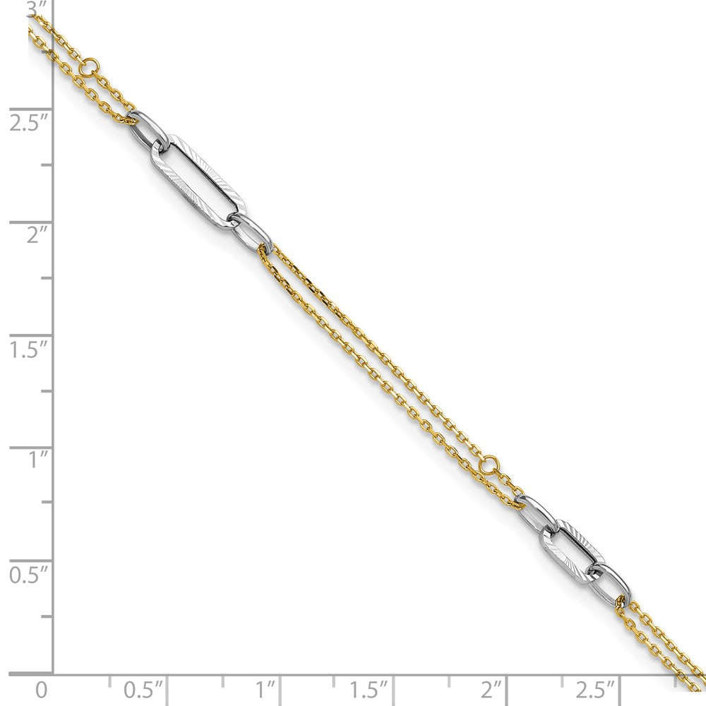 14K Two-tone Polished Diamond-cut 3-Station 9 inch Plus 1 inch Extender - Total 10 inch Anklet