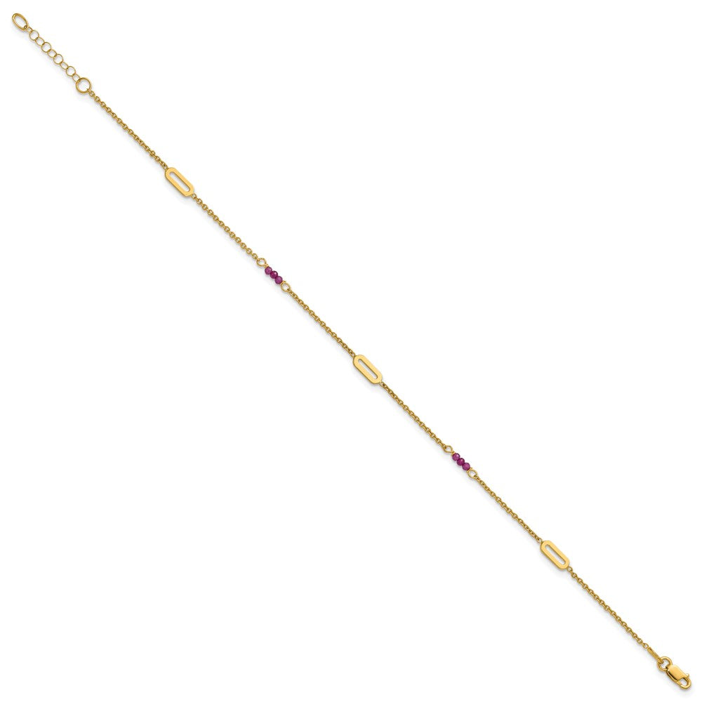 14k Polished Red Corundum Beads and Ovals 9 inch Plus 1 inch Extender - Total 10 inch Anklet
