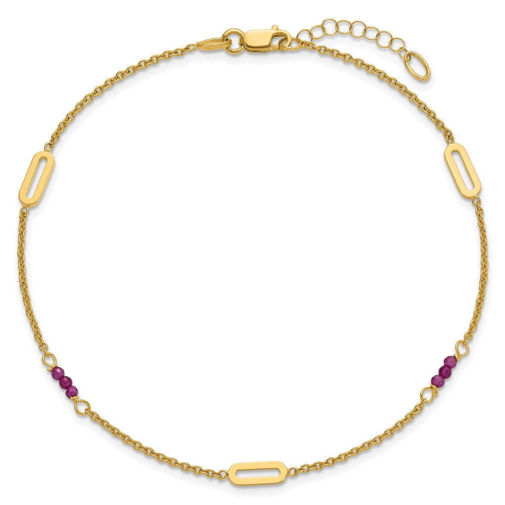 14k Polished Red Corundum Beads and Ovals 9 inch Plus 1 inch Extender - Total 10 inch Anklet