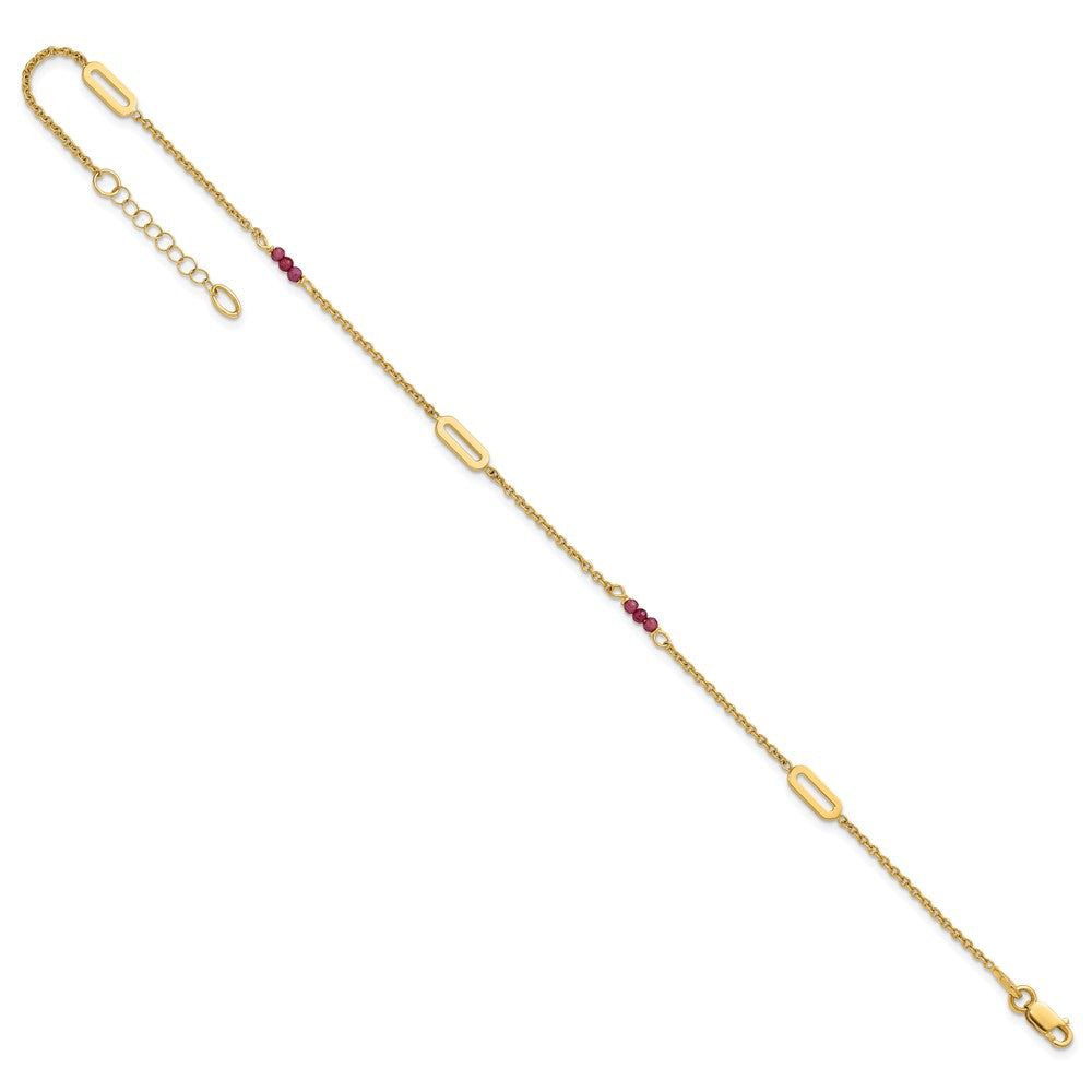 14k Polished Red Corundum Beads and Ovals 9 inch Plus 1 inch Extender - Total 10 inch Anklet