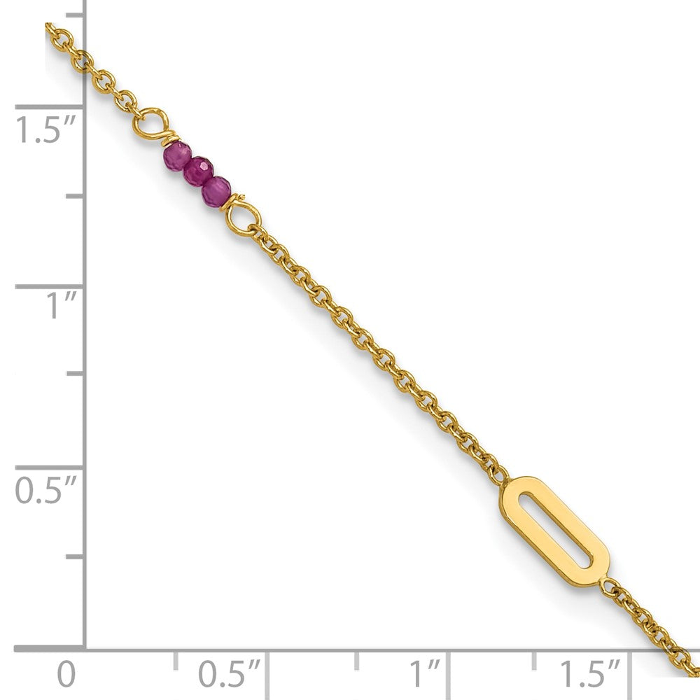 14k Polished Red Corundum Beads and Ovals 9 inch Plus 1 inch Extender - Total 10 inch Anklet