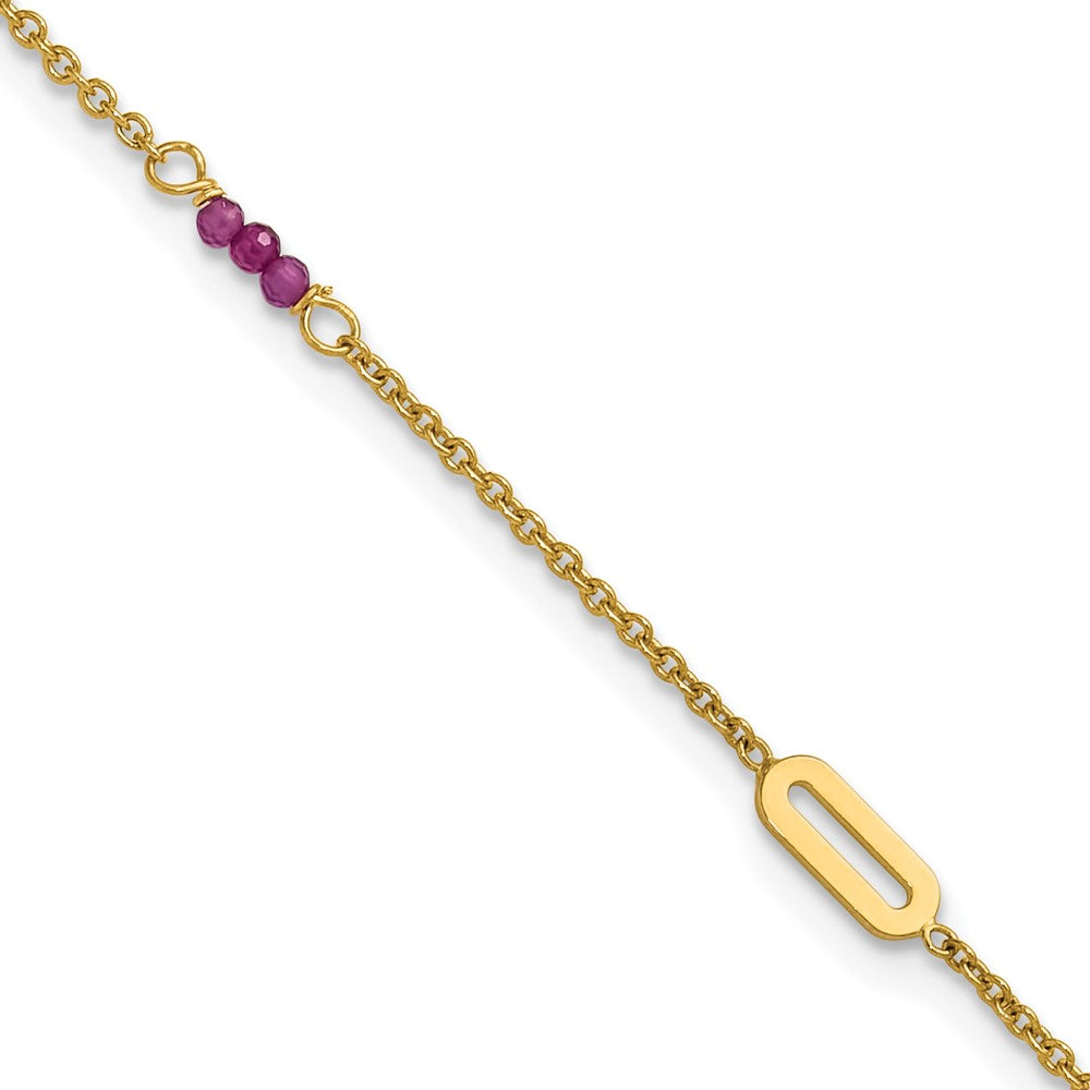 14k Polished Red Corundum Beads and Ovals 9 inch Plus 1 inch Extender - Total 10 inch Anklet