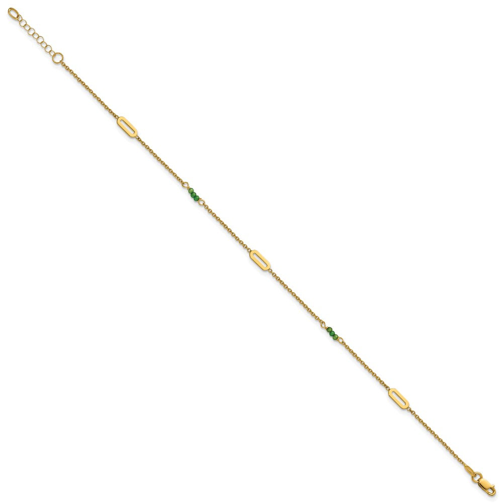 14k Polished Green Zircon Beads and Ovals 9 inch Plus 1 inch Extender - Total 10 inch Anklet