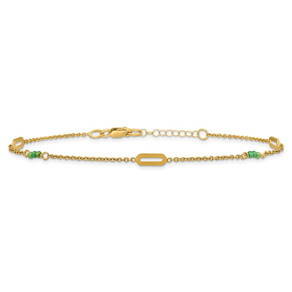14k Polished Green Zircon Beads and Ovals 9 inch Plus 1 inch Extender - Total 10 inch Anklet