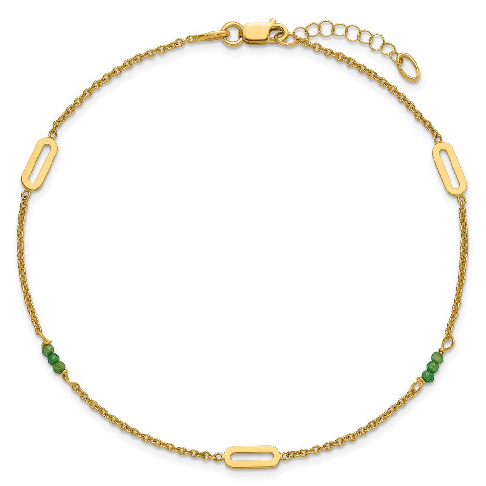 14k Polished Green Zircon Beads and Ovals 9 inch Plus 1 inch Extender - Total 10 inch Anklet
