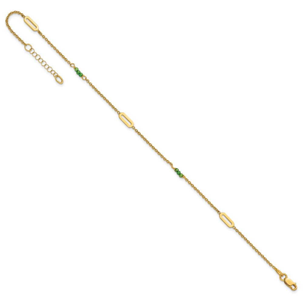 14k Polished Green Zircon Beads and Ovals 9 inch Plus 1 inch Extender - Total 10 inch Anklet