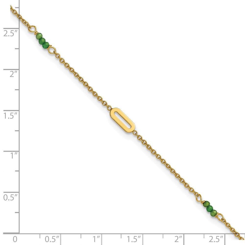 14k Polished Green Zircon Beads and Ovals 9 inch Plus 1 inch Extender - Total 10 inch Anklet
