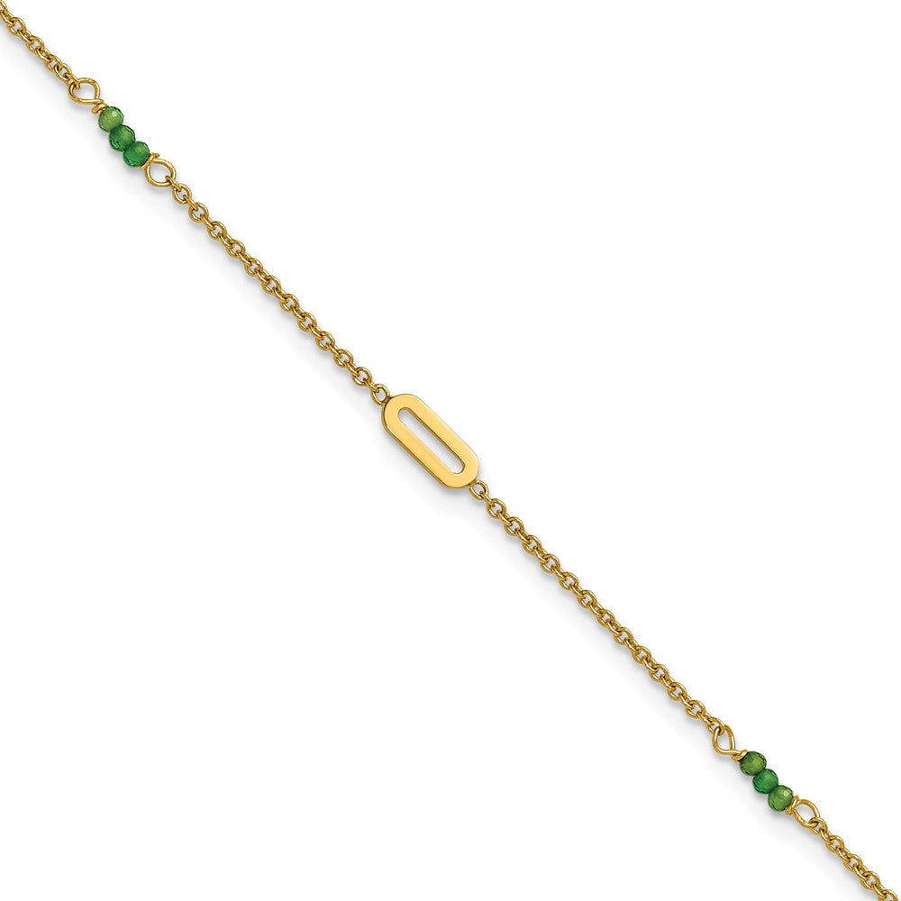 14k Polished Green Zircon Beads and Ovals 9 inch Plus 1 inch Extender - Total 10 inch Anklet