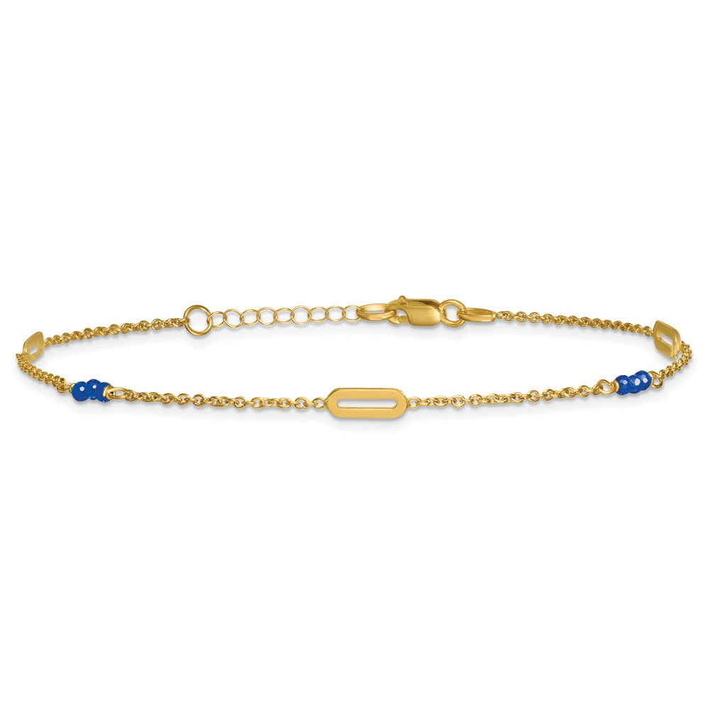 14k Polished Blue Spinel Beads and Ovals 9 inch Plus 1 inch Extender - Total 10 inch Anklet